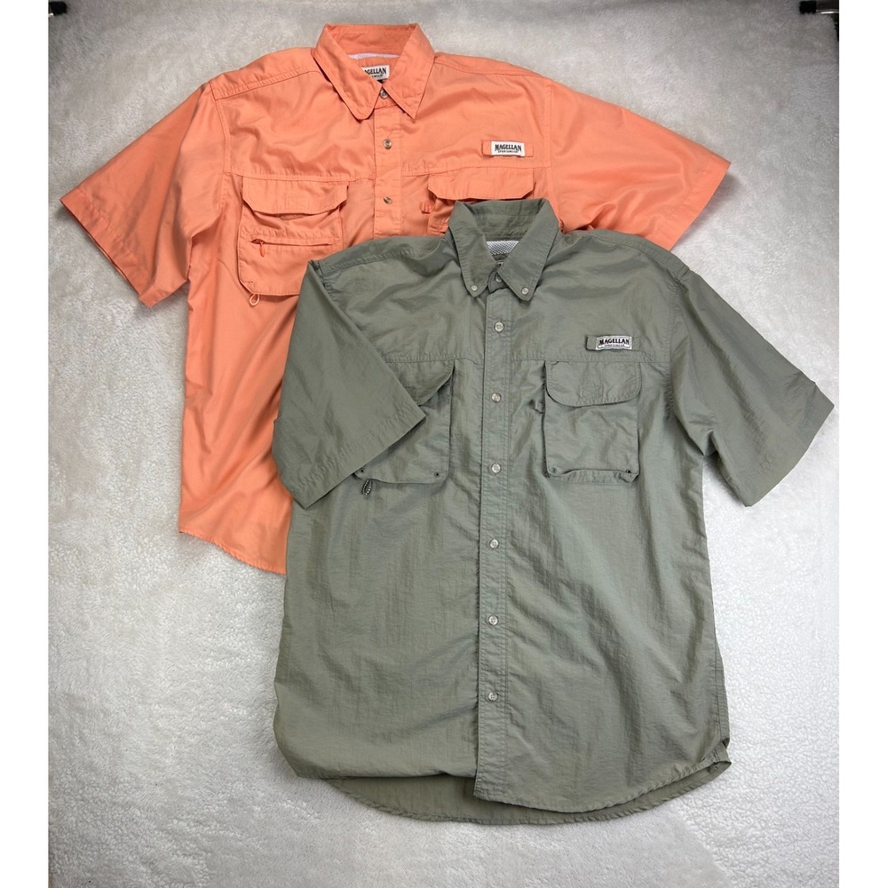 Magellan Button Down Shirt Mens L Green Orange Lined Outdoor Fishing Lot of 2